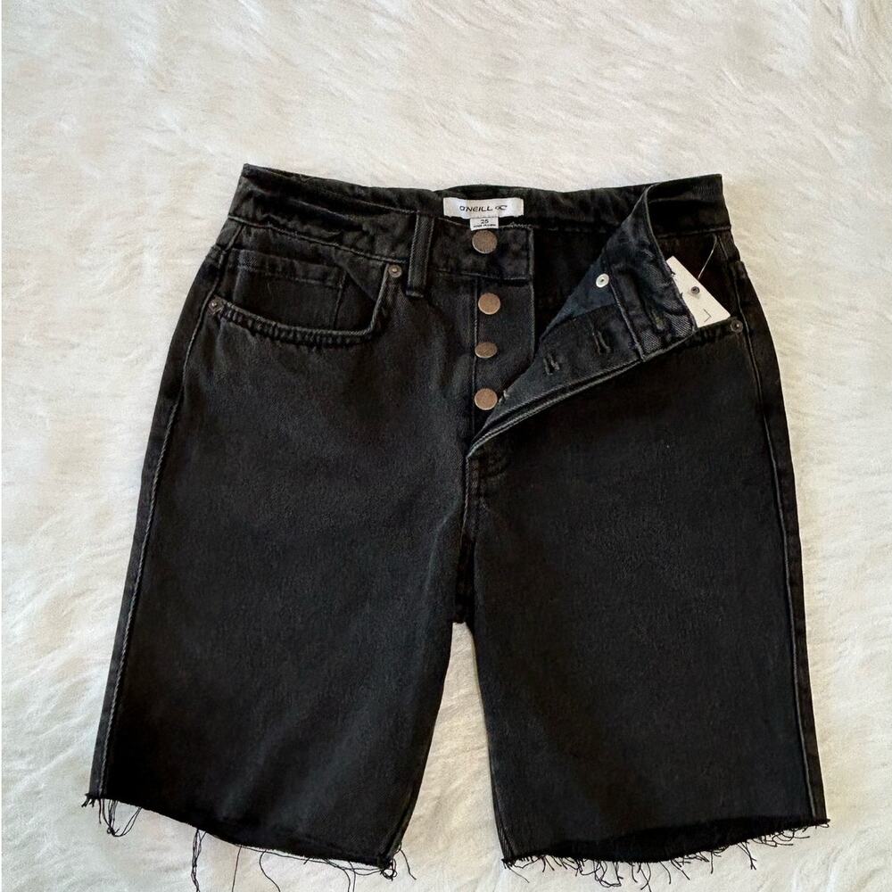 O’Neill Denim Bermuda Charcoal Wash Cut Off Button Fly Shorts Size 25 | 2 | XS - Picture 4 of 12